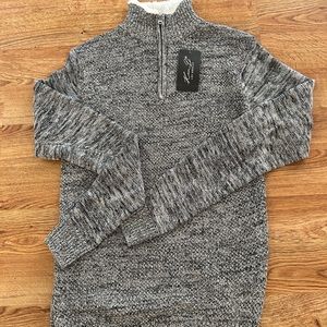 Kian D Men Women Fleece Pullover Jacket Gray 1/4 Zip Up Mock Neck M Sweater